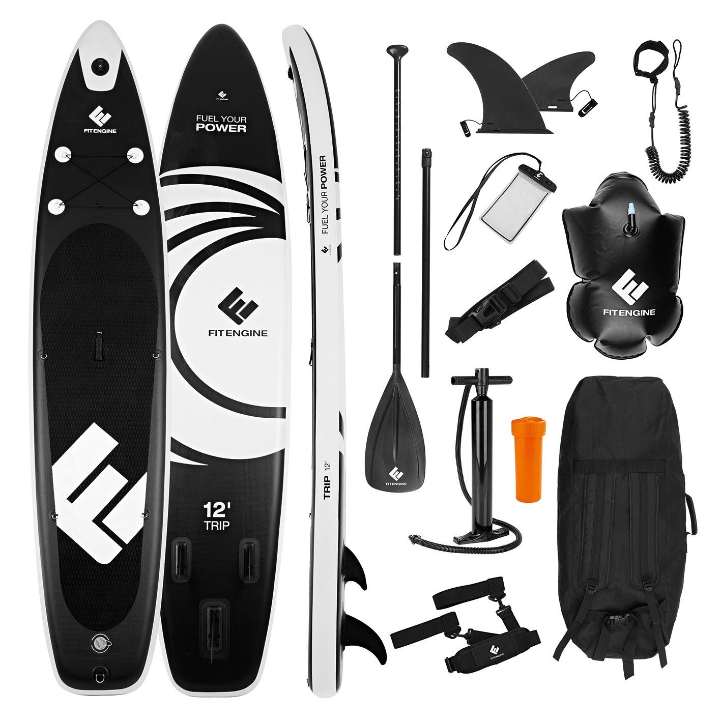 FitEngine Inflatable SUP-Board Stand Up extra aufblasbar 365cm 160kg Paddle, Groß stabil
