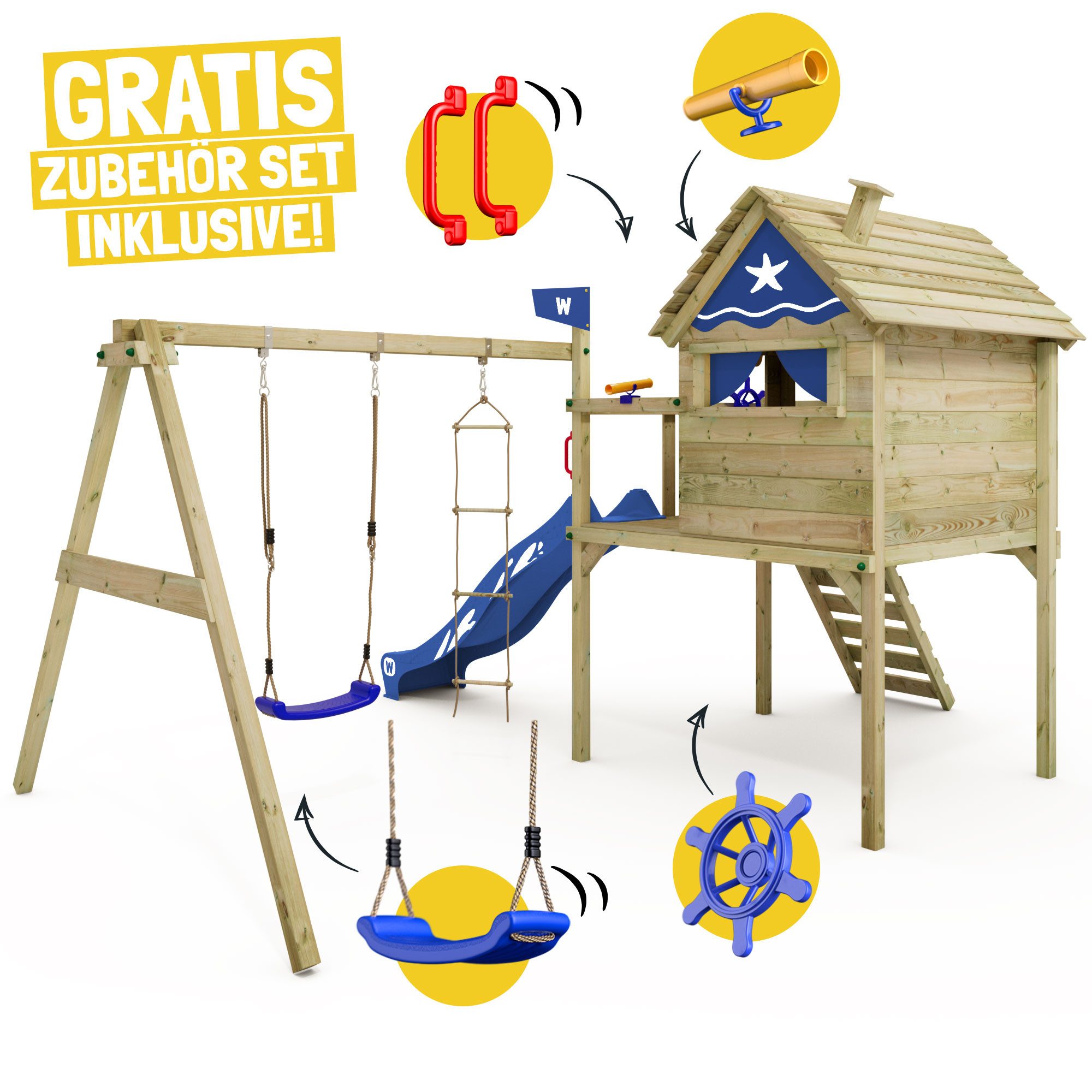 Wickey Spielturm Smart Travel – Abenteuer-Stelzenhaus für kreative Gartenabenteuer, Robustes Holz-Spielhaus mit Rutsche – 10 Jahre Garantie*