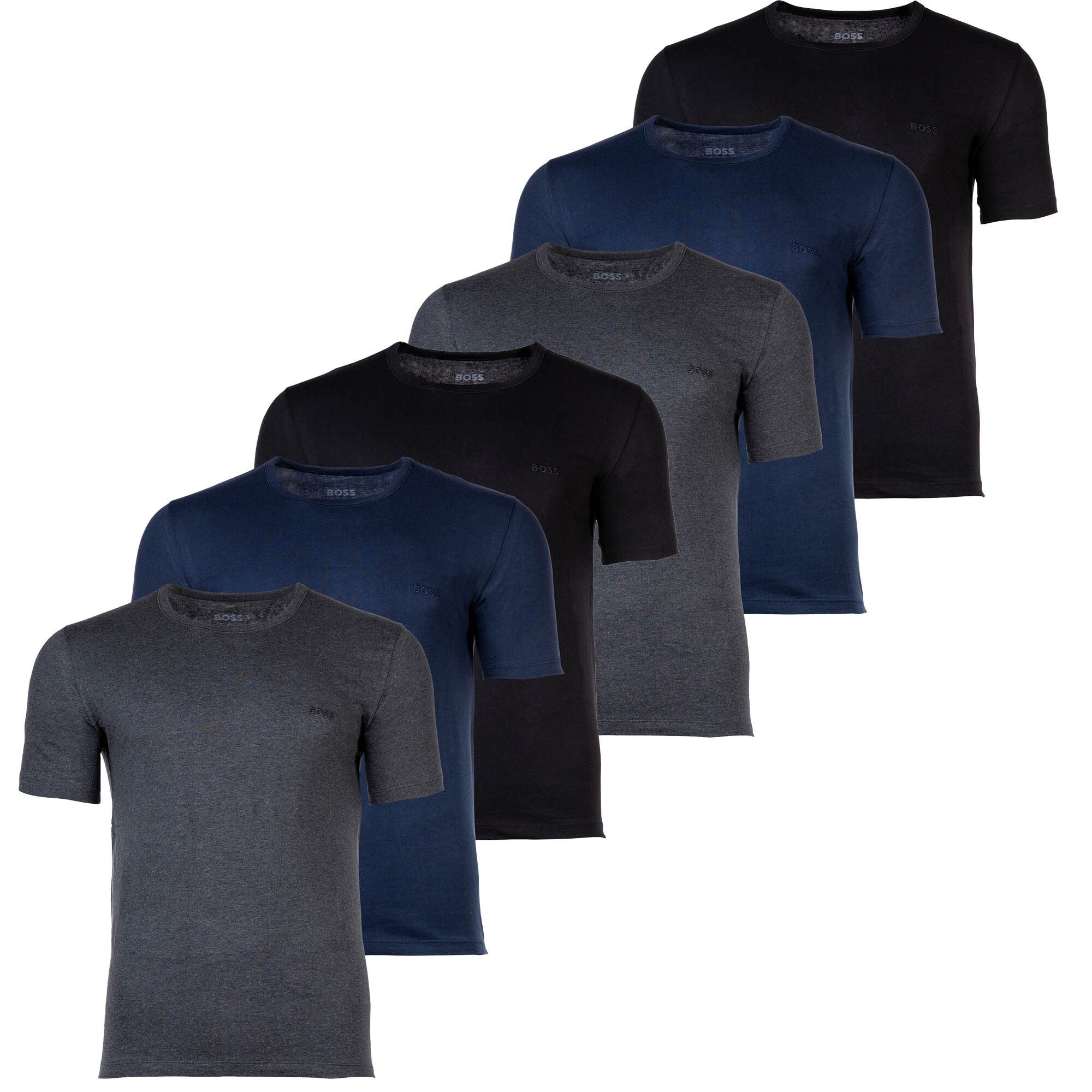 BOSS T-Shirt Herren T-Shirt, 6er Classic, Rundhals - RN Blau/Grau/Schwarz Pack