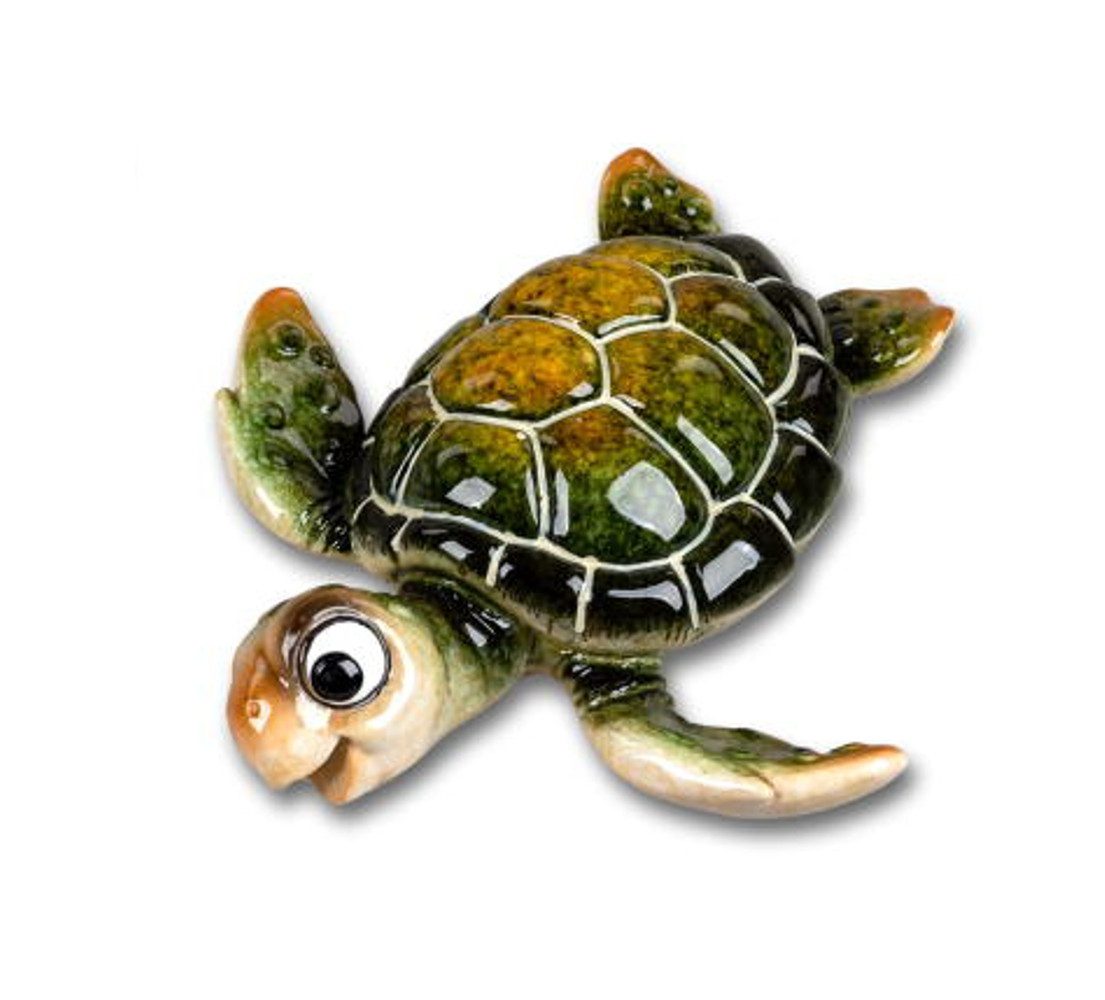 Dekofigur Schildkröte Harry mit Magnet grün 8 cm - Kunststein - glänzend