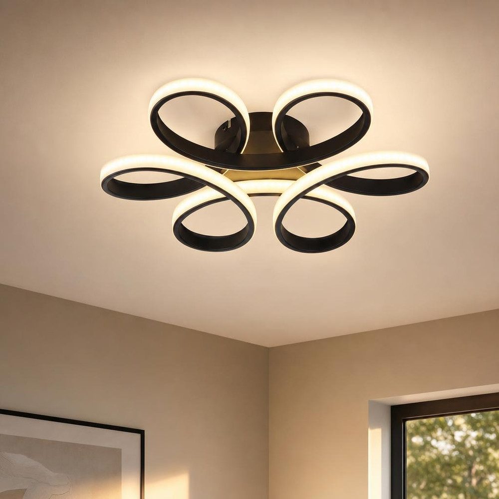 GLOBO LIGHTING LED Deckenleuchte, LED-Leuchtmittel fest verbaut, Warmweiß, LED Deckenleuchte Metall schwarz matt blütenförmig Schirm L 40 cm