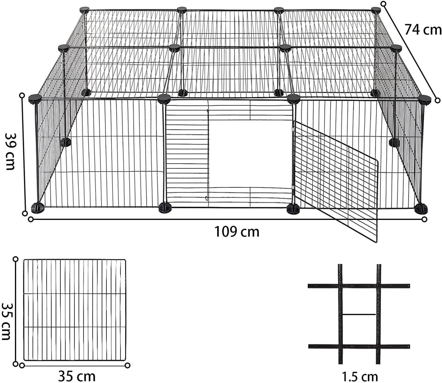 EUGAD Freigehege, mit Tür DIY 16 Platten Kleintiere Schwarz 109x74x39cm