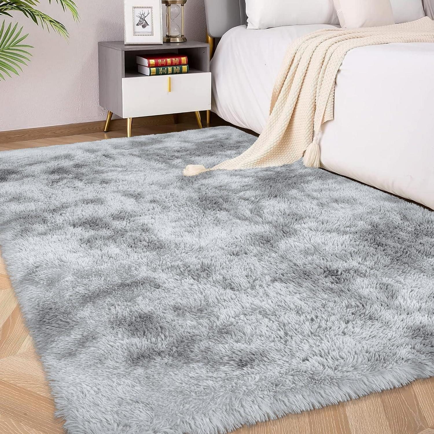 LuxusKollektion Hochflor-Teppich Hochflor Teppich hellgrau 90x150, rechteckig, Höhe: 45 mm