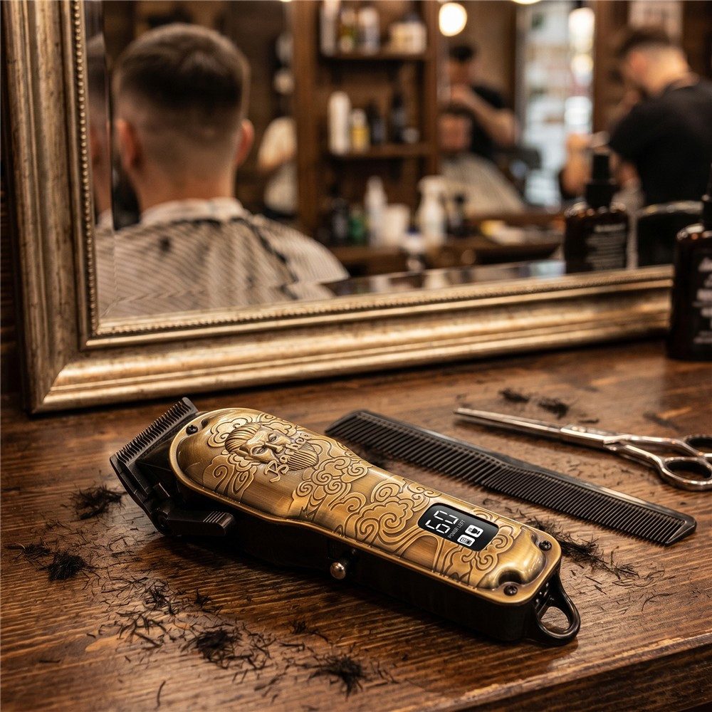 ADLER EUROPE Haarschneider AD 2857 Barber Profi Haarschneider, Akku Rasierapparat, Haartrimmer, für Bart, Kopfhaar, Koteletten, Keramikklinge, Metallgehäuse Golden