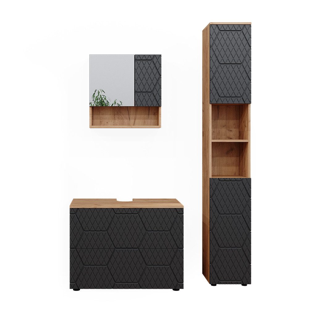 Vicco Badmöbel-Set Irma, Goldkraft Eiche/Anthrazit, 3 günstig online kaufen