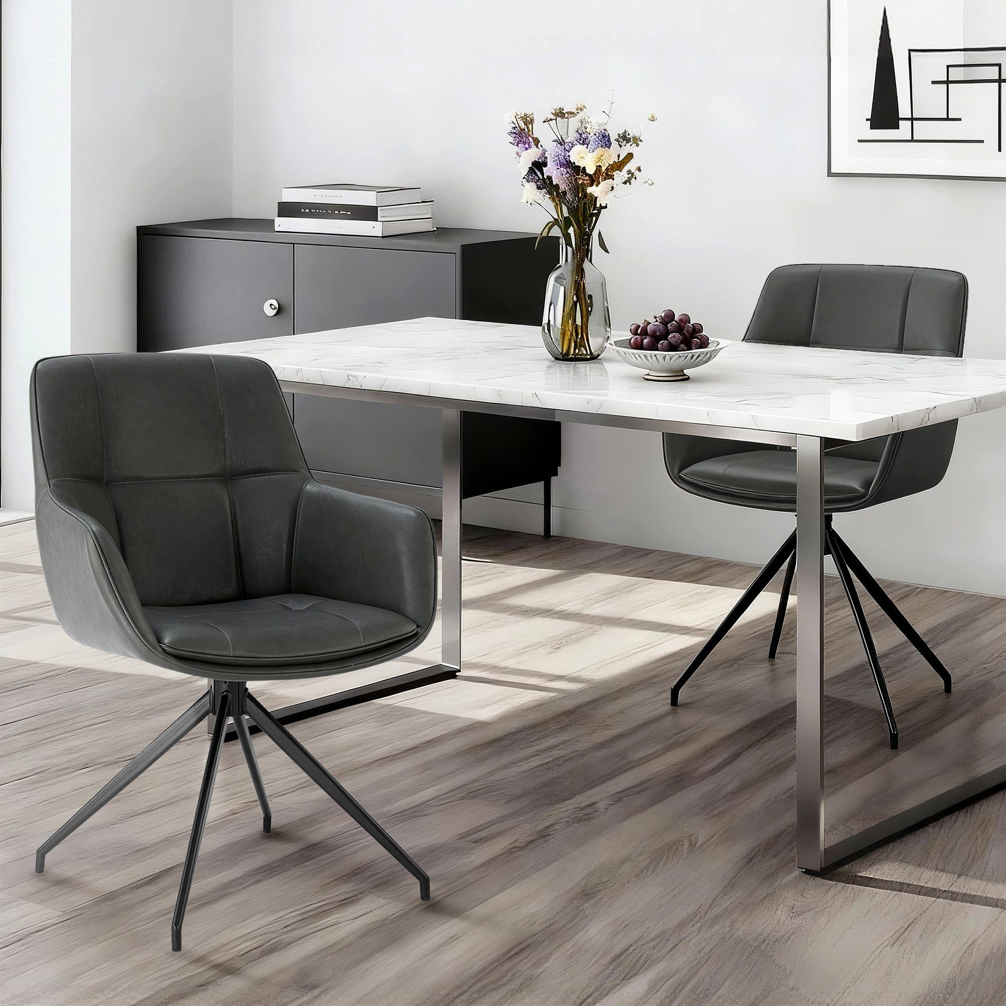 CHITA Polsterstuhl (Set, 2 St), Drehstuhl, Esszimmerstuhl, 360° drehbar, Verstellbare Füße, Kunstleder