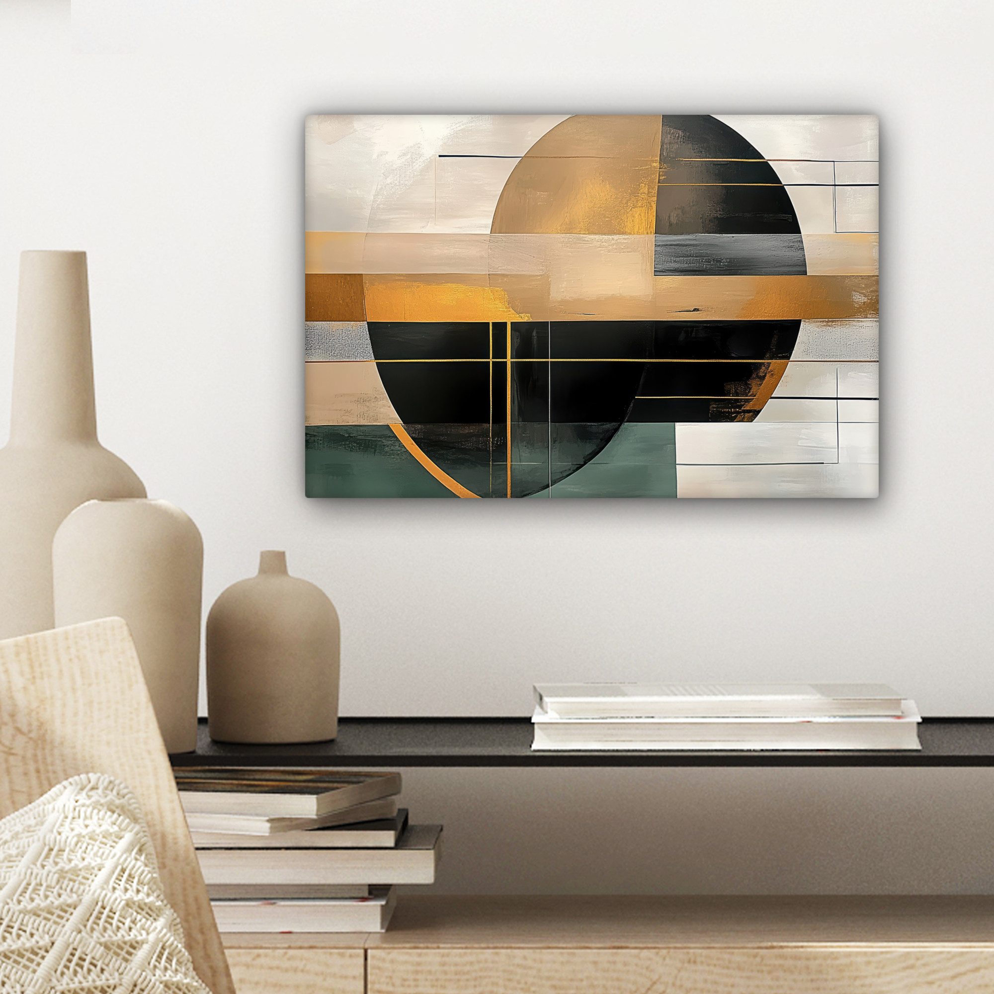OneMillionCanvasses® Leinwandbild Abstrakt - Gold - Bronze - Grün - Formen - Modern, Fotodruck (1 St), Leinwand Bilder Klein, Wand Dekoration Aesthetic 30x20 cm