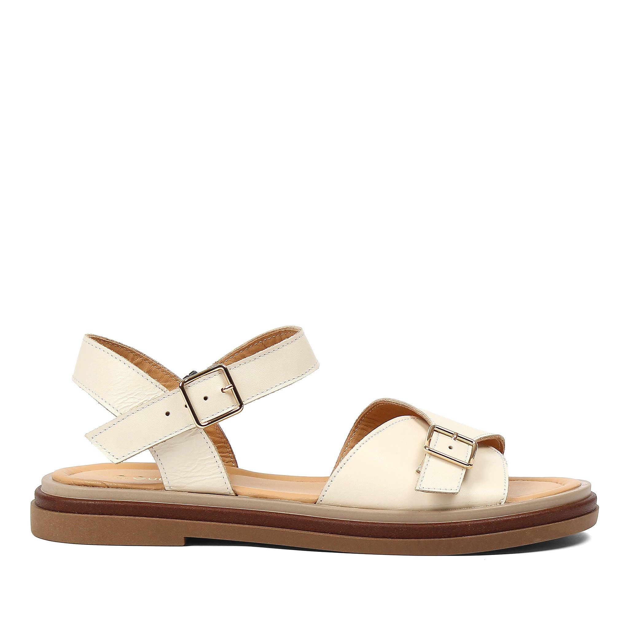 Celal Gültekin Plateau Riemensandale Slingback Goldschnalle Damen Plateausandaletten Glattleder, Echtleder-Futter & Decksohle, Beige, 37