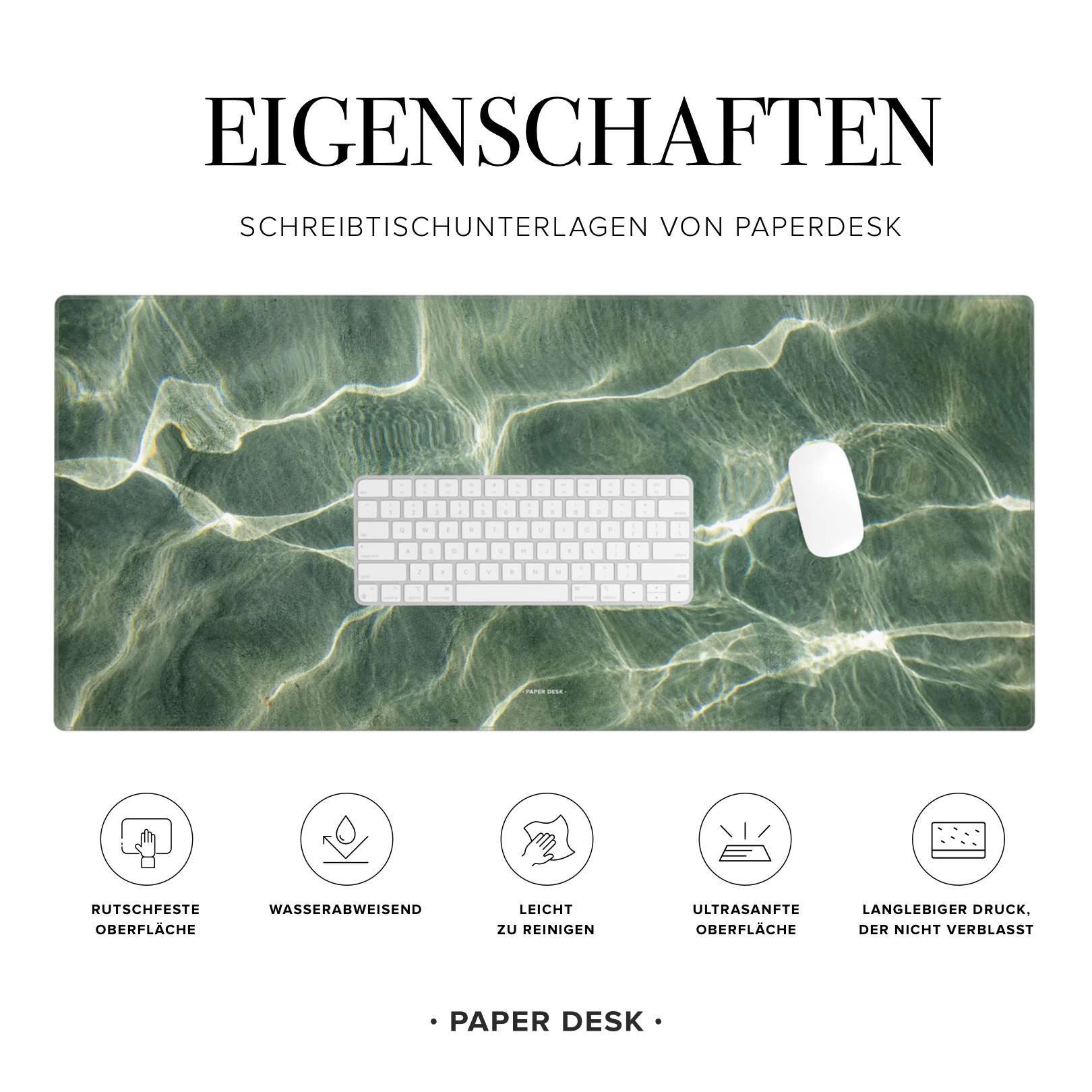 PAPER DESK Schreibtischunterlage XXL Mauspad Tischunterlage 90x40cm Desk Pad für Tastatur & Maus, (rutschfest & wasserabweisend, ultrasanfte Oberfläche – stilvolle Schreibtischmatte für Büro & Homeoffice)