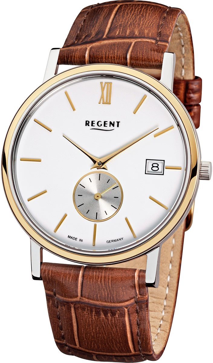 Regent Quarzuhr Regent Herren-Armbanduhr (ca. Armbanduhr braun Lederarmband Herren Analog, rund, mittel 38mm)