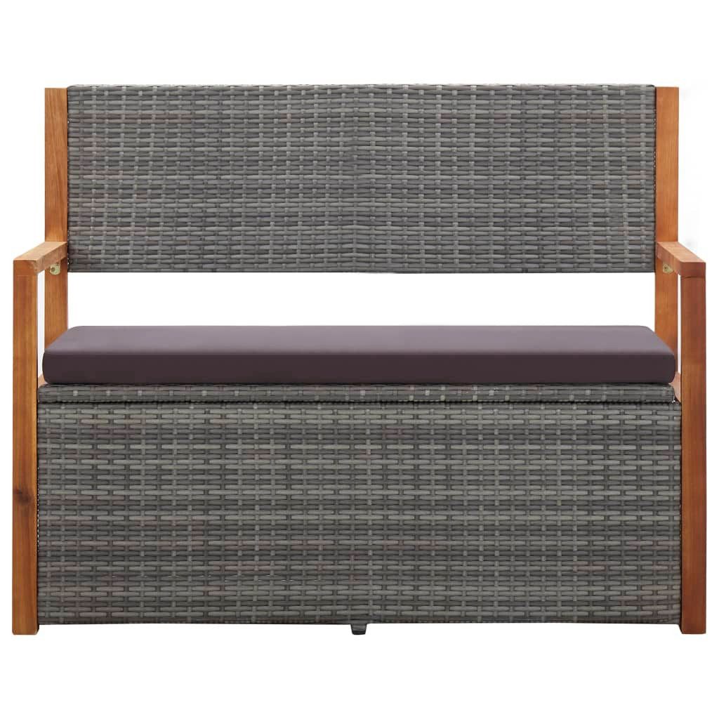 vidaXL Gartenbank, Bank mit Stauraum 115 cm Poly Rattan Massivholz Akazie Grau