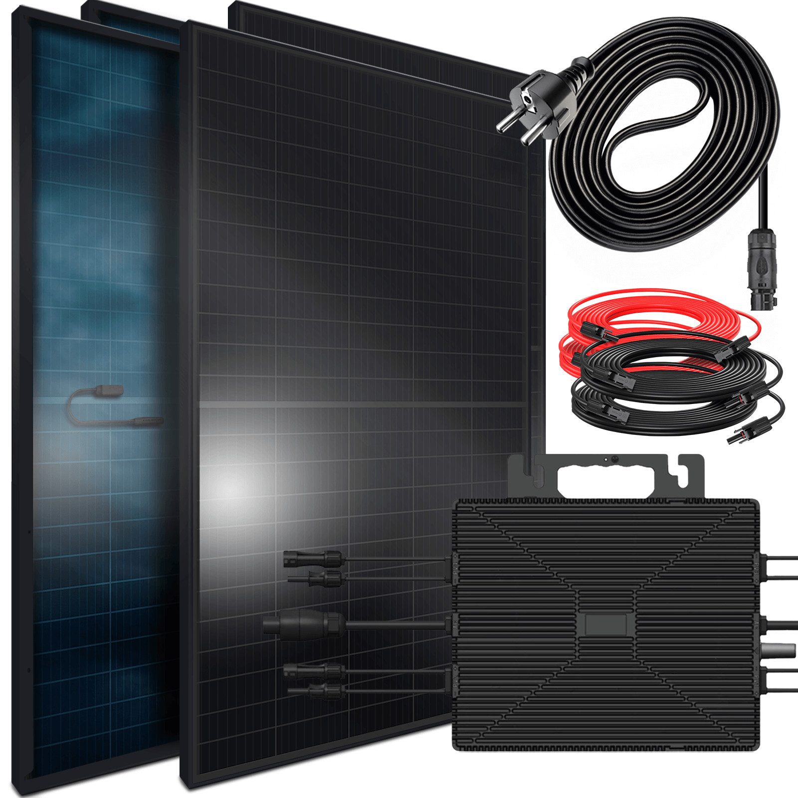 SUNNIVA Balkonkraftwerk 2392W/2000W komplett Steckdose, (Astro Energy 2000W Wechselrichter -PV Solaranlage Komplettset-4x 460W BIFAZIAL FULL BLACK Glas/Glas Solarmodule-inkl.5m Kabel - Bluetooth WIFI)