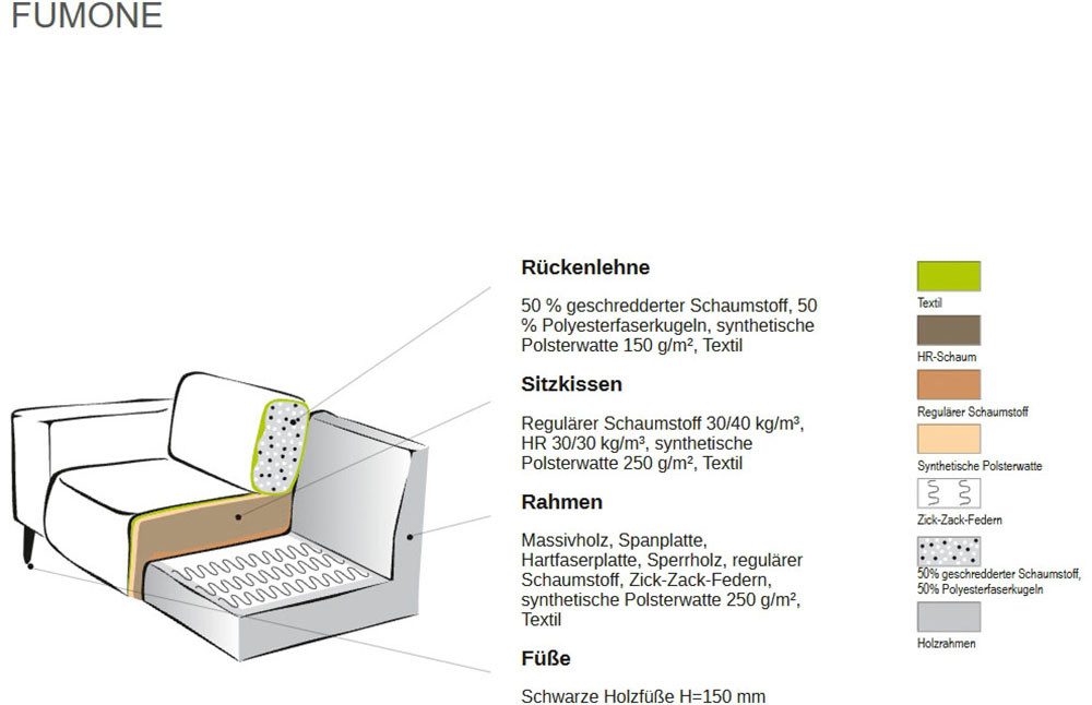 Home affaire Ecksofa Fumone, Lederoptik oder Soft-Touch Chenille, Breite 260, mit schwarzen Massivholzfüßen
