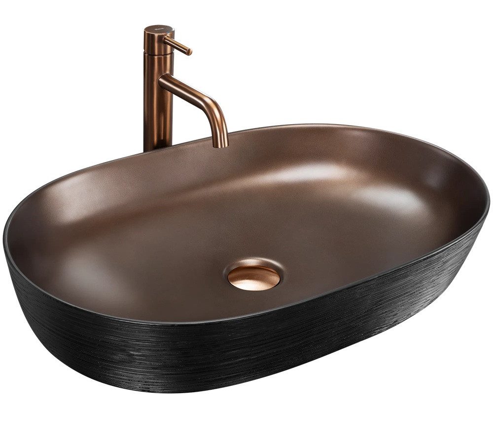 wohnwerk.idee Ablaufgarnitur Luxus-Waschbecken oval, Kupfer gebürstet günstig online kaufen