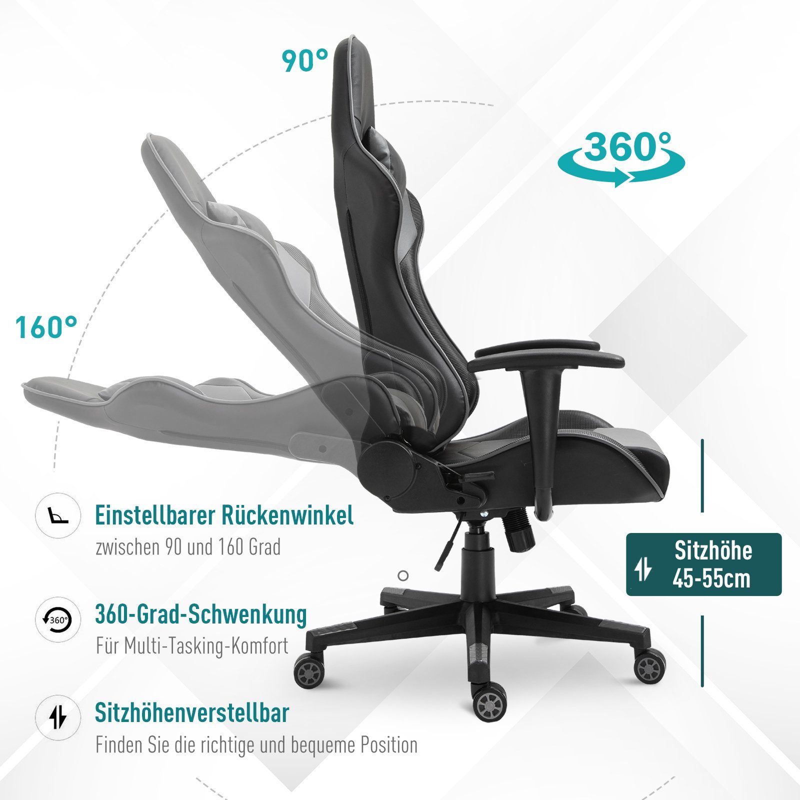 Vinsetto Schreibtischstuhl Gamingstuhl ergonomisch