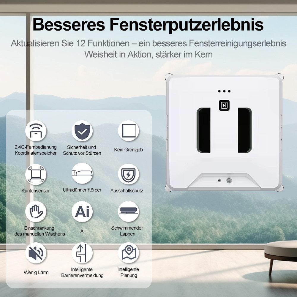 MOPUEA Fensterputzroboter Fensterputzroboter Mit Fernbedienung Und Dual Wasserspray, (Fensterreinigungsroboter Set, Roboter Mit Zubehör Für Glasreinigung) Dual Wasserspray 24V Sicherheit Automatikmodi Fernbedienung