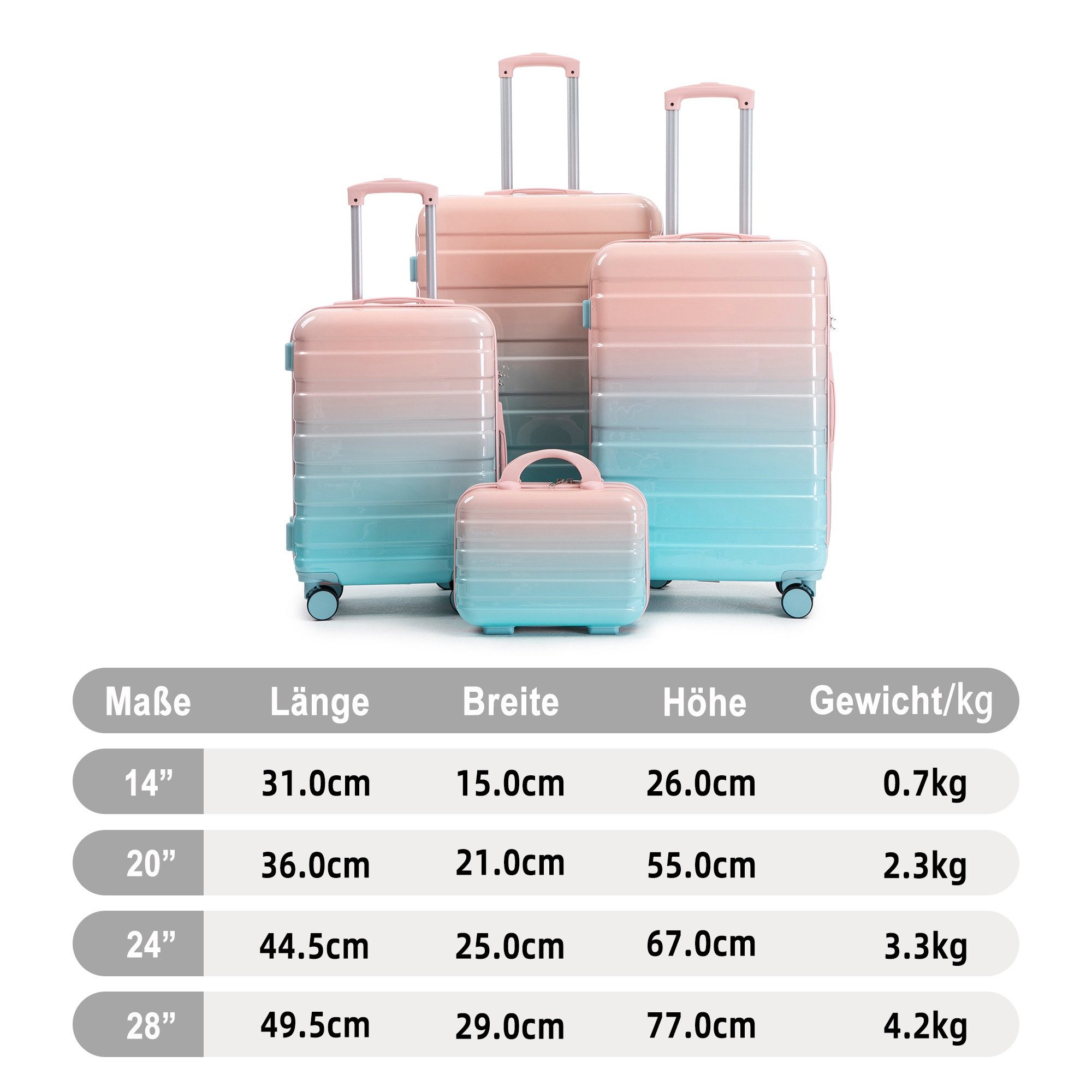 LVHOM Hartschalen-Trolley Handgepäck-Trolley&Koffer 2/4-St.14"/20"/24"/28", leise Rädern für Tour, Geschäftstrip, Familienurlaub, längere Erkundungen, Flughafentransfers