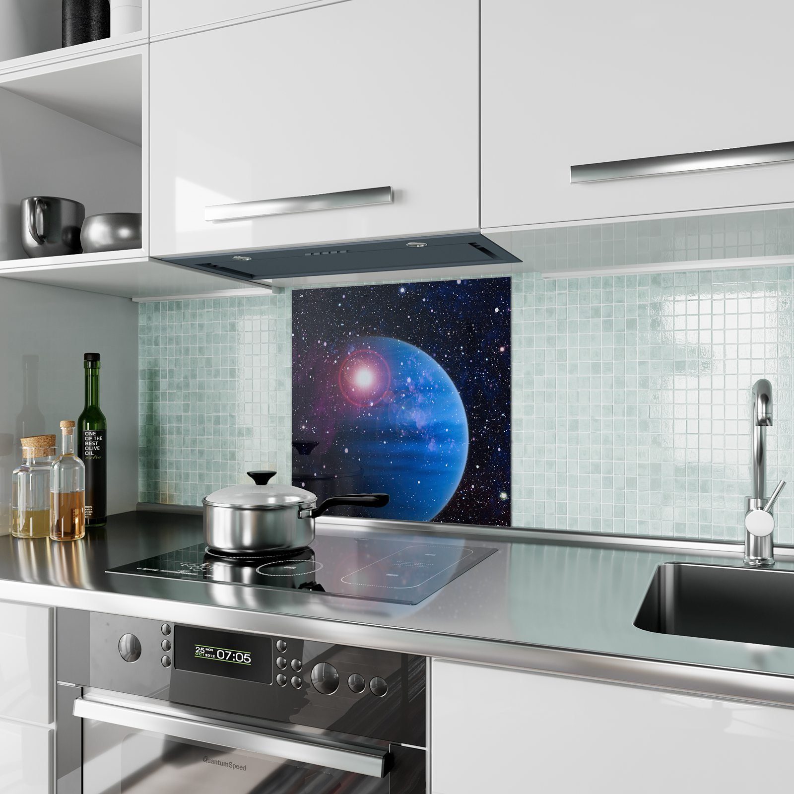 mit Weltall Primedeco Planet Glas Küchenrückwand Spritzschutz Motiv Küchenrückwand im