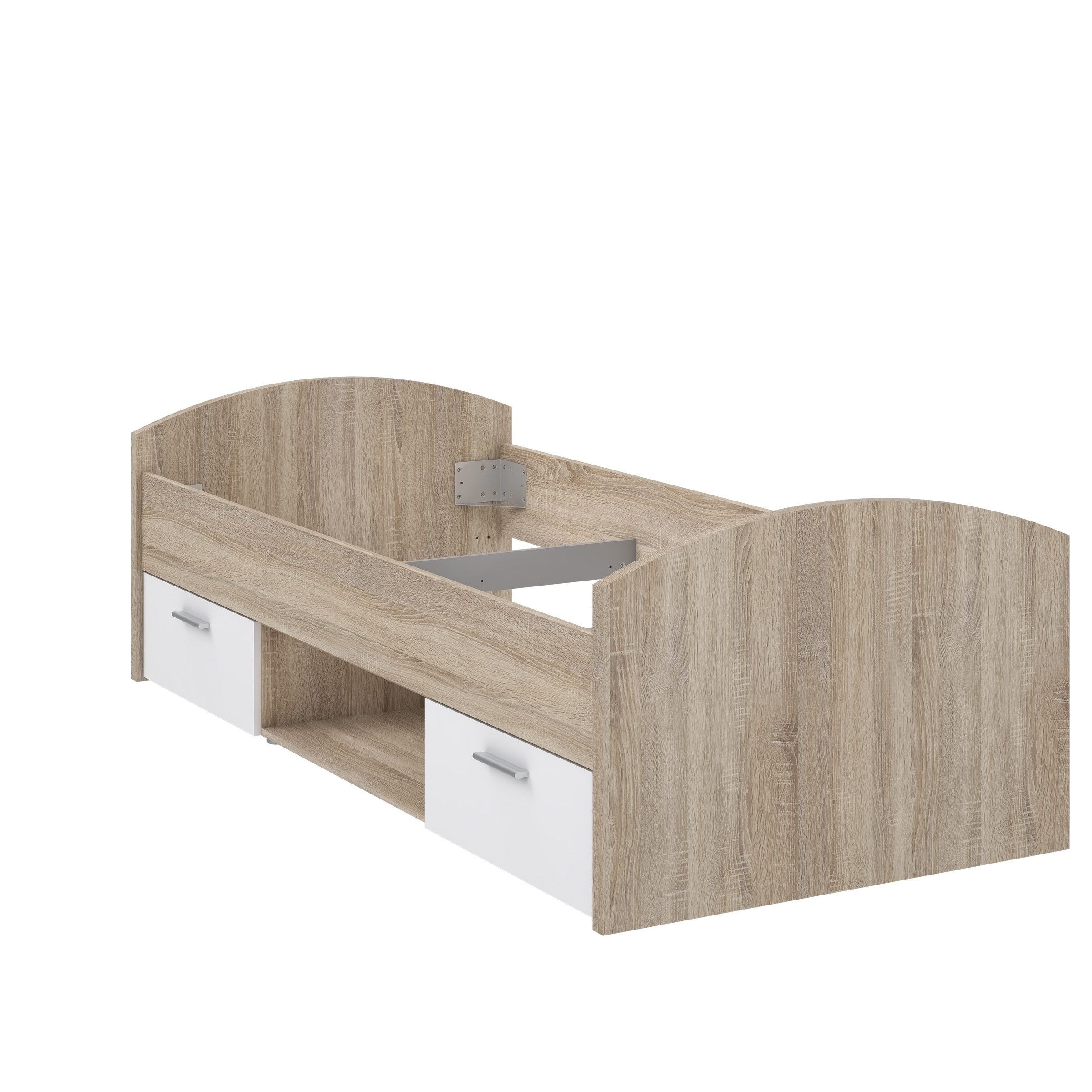 freiraum Stauraumbett WINNIE, 90x200cm, 2 Schübe, Sonoma Eiche Dekor / weiss - 96x65x206,4cm (B/H/T)
