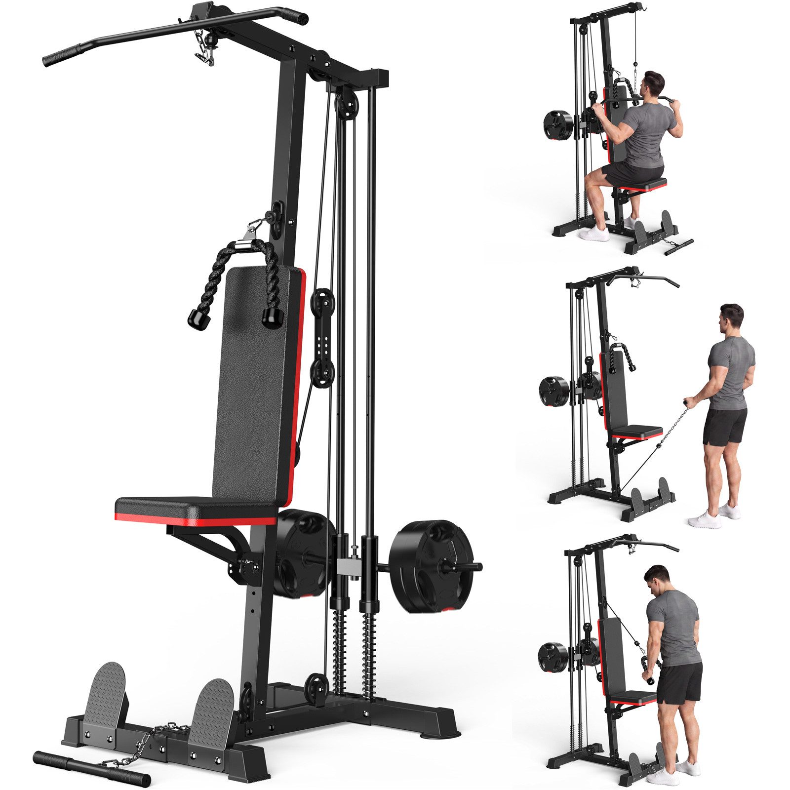 Gywowken Kraftstation 6-in-1 - insgesamt 50 kg, 10 Gewichtsblöcke, 10 Gewichtsblöcke (Set, Fitnessgeräte für Homegym Krafttraining bis 150 kg), Heimfitnessstation mit Latzugstange, Trizepsseil & Bizeps-Stange