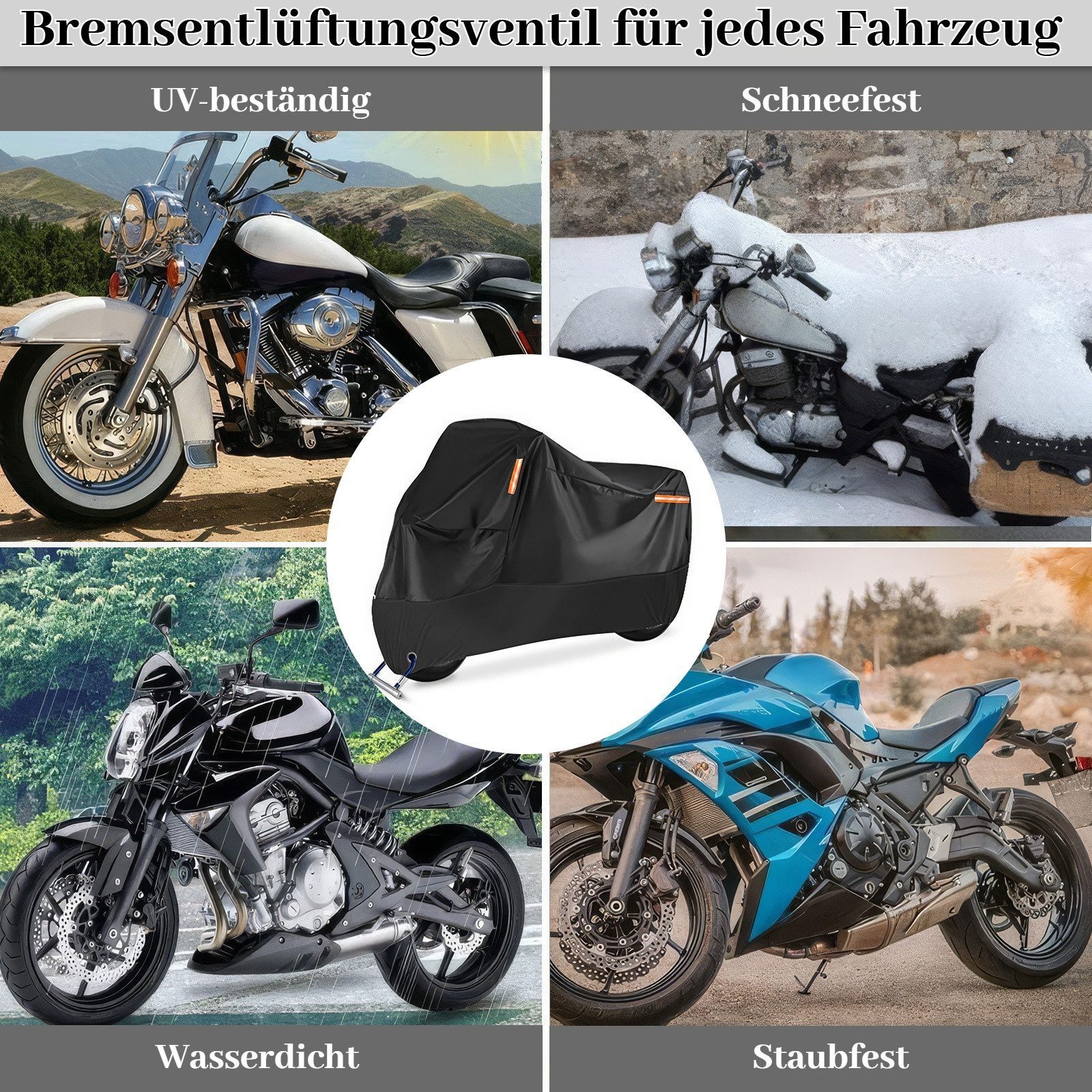 BlingBin Schutzplane Motorrad Abdeckung Motorradgarage Motorradplane Abdeckplane (1 Set, 1-St., 265*105*125cm), Schlossloch & Winddichten Schnallen,für Motorrad,Motorroller