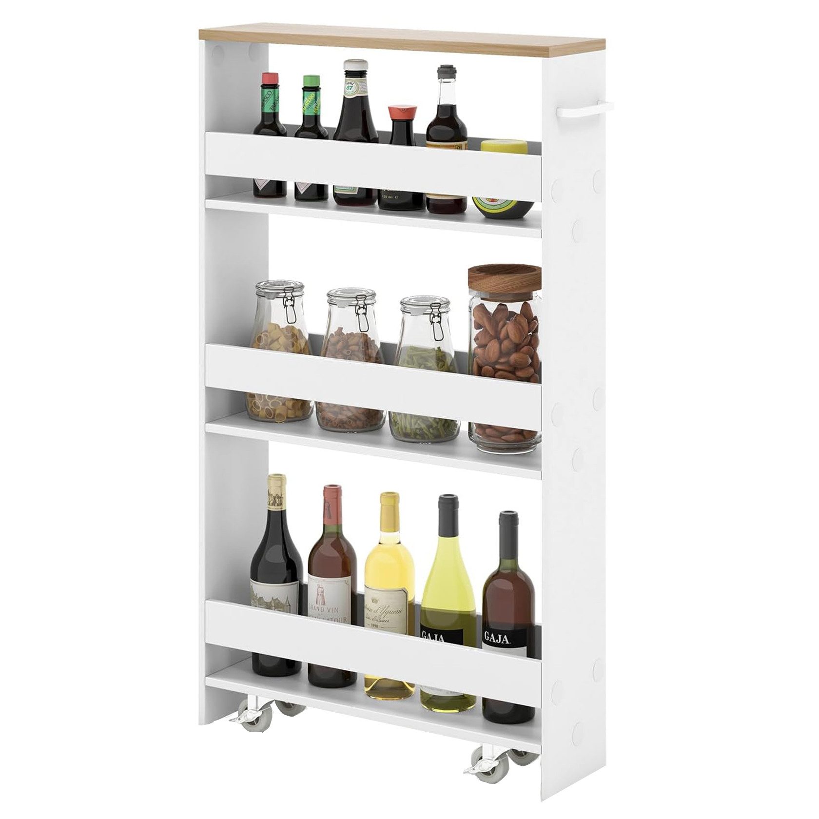 KOMFOTTEU Regalwagen Nischenregal, 4 Ebenen, mit Griff