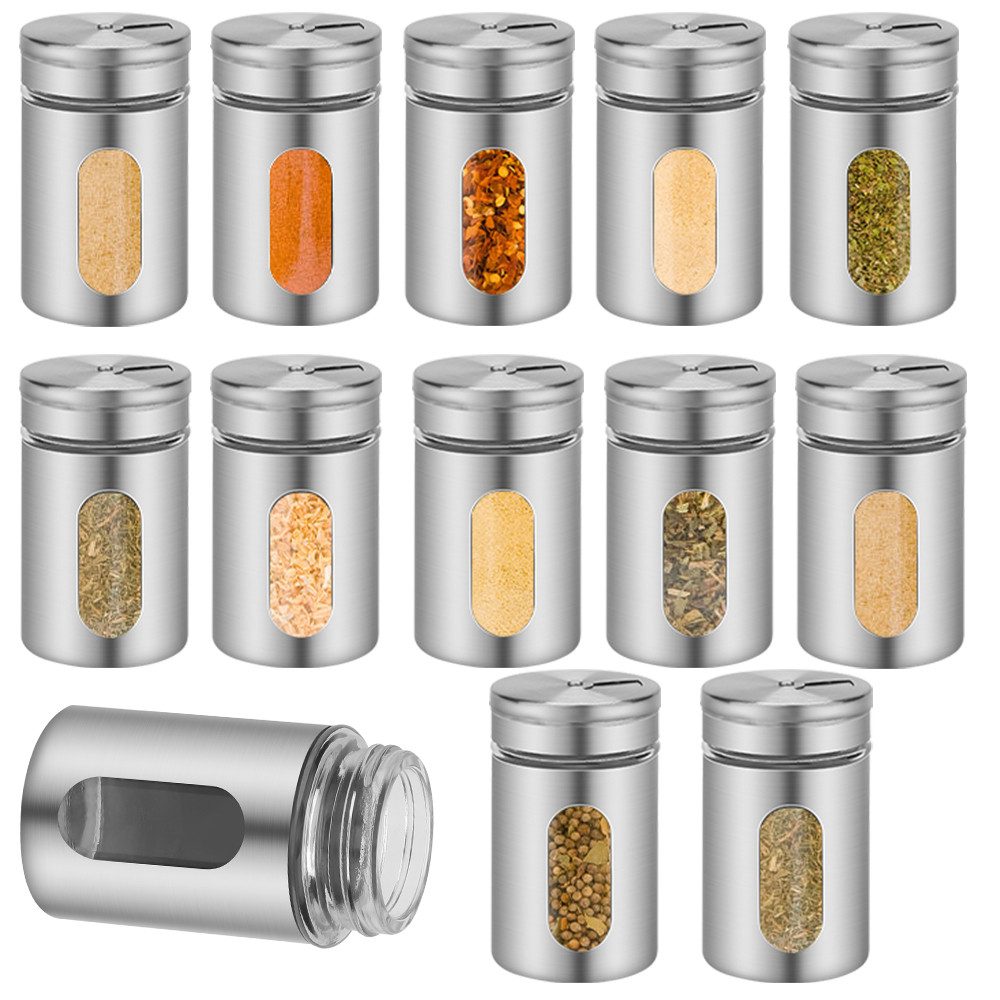 Gewürzständer Gewürzglas 12/24er Set, Glas mit Sichtfenster & 3 -größen