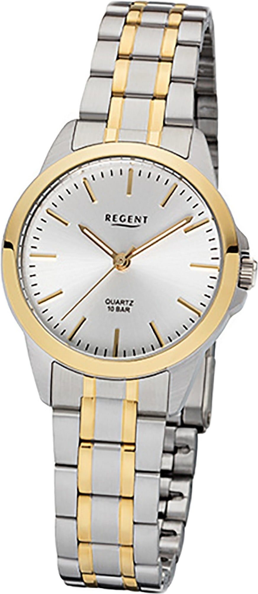 Regent Quarzuhr Regent Edelstahl Damen gold, klein Edelstahlarmband Uhr (29mm) rundes F-1005 Damenuhr silber, Gehäuse, Quarz