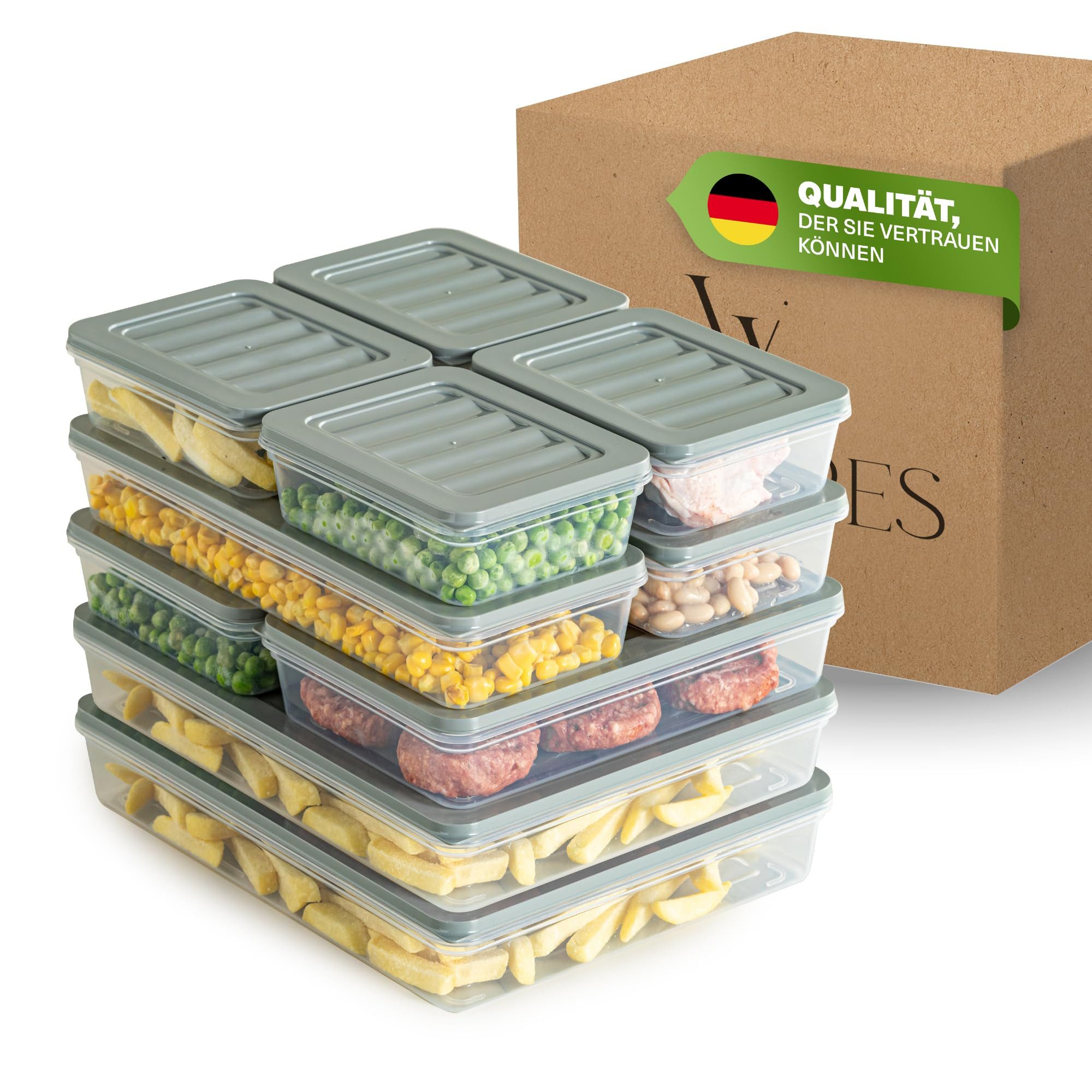 Viwares Vorratsdose Frischhaltedosen 10er Set Frostfest bis -25°C, (Set, 10-tlg., 10er), Wiederverwendbare Frischhaltedosen