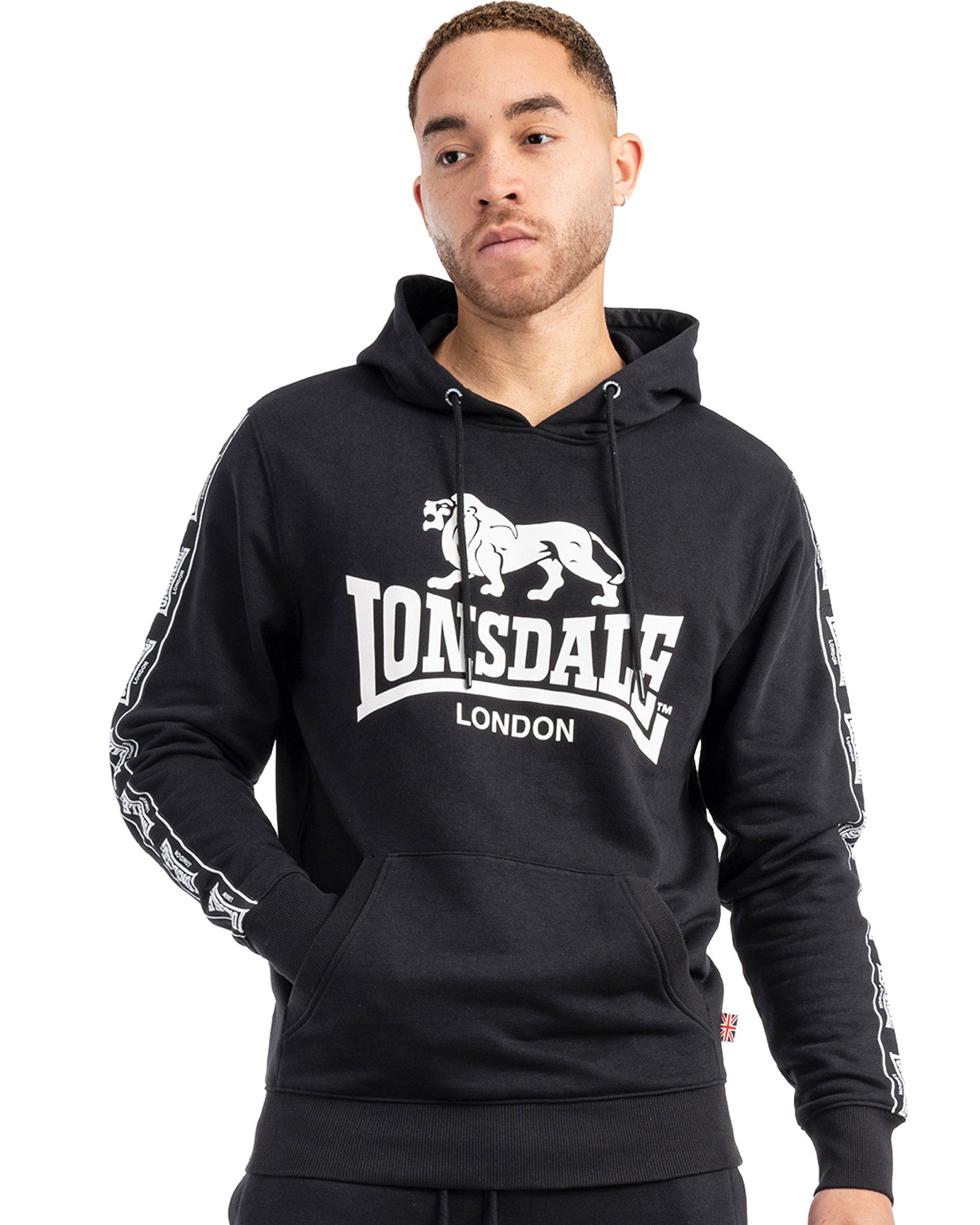 Lonsdale Kapuzensweatshirt Lonsdale Kapuzensweat Scousburgh applizierte Bänder auf den Ärmeln