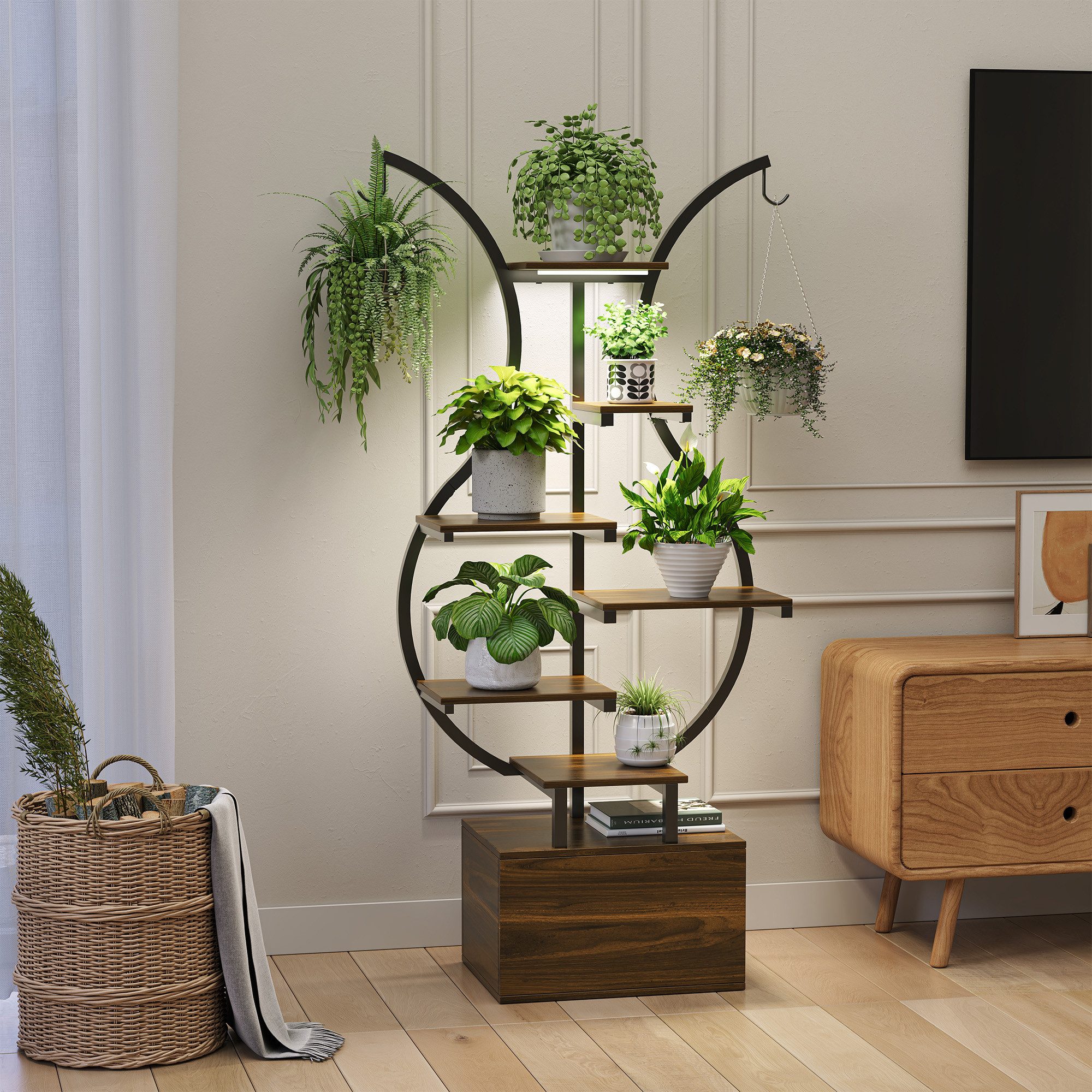 BELUPAI Pflanzentreppe Blumenständer Pflanzenständer mit Wachstumslicht, 6 Etagen,mit 2 Haken,Für Zimmerpflanzen, ideal für Wohnzimmer