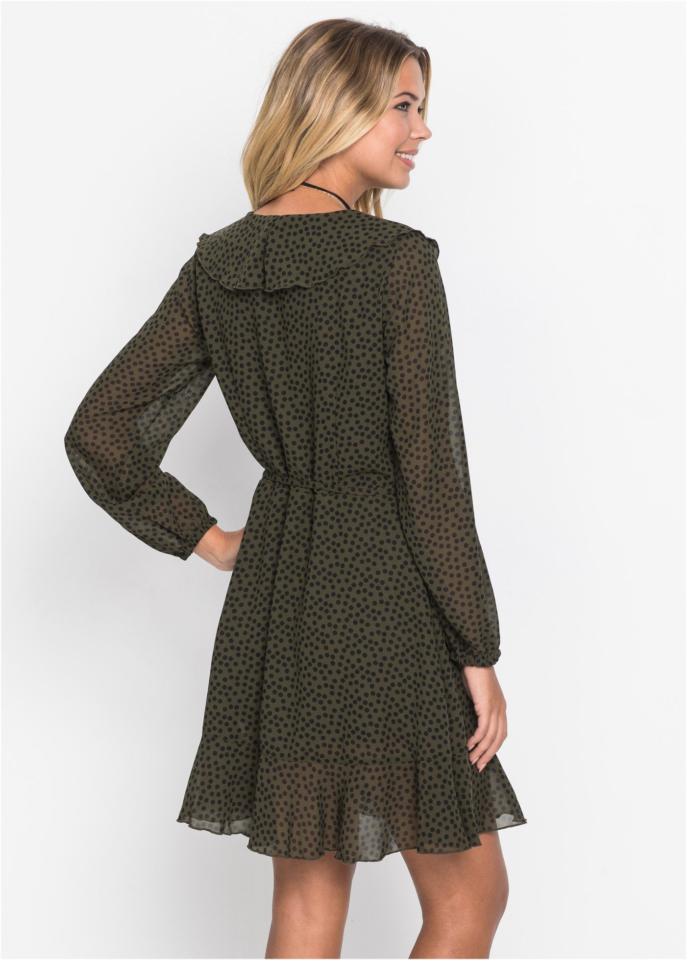 bonprix Minikleid in Wickeloptik, mit Volants, taillierte Passform, mit V-Ausschnitt