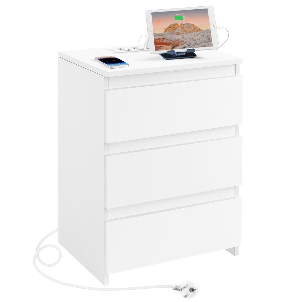 Yaheetech Nachttisch mit Ladestation, 2 USB-Anschlüsse und 2 AC-Steckdosen (1-St), Beistelltisch mit 3 Schubladen, 45,5 × 35,5 × 60,5 cm