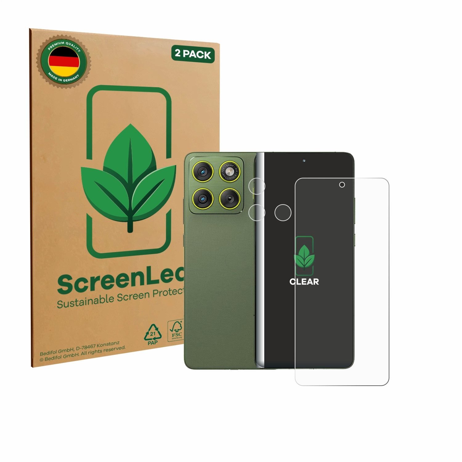 ScreenLeaf Displayschutzfolie Schutzfolie für Motorola Edge 70 (Display+Kamera), 2 Stück, nachhaltiger Displayschutz Schutz Folie Klar Transparent