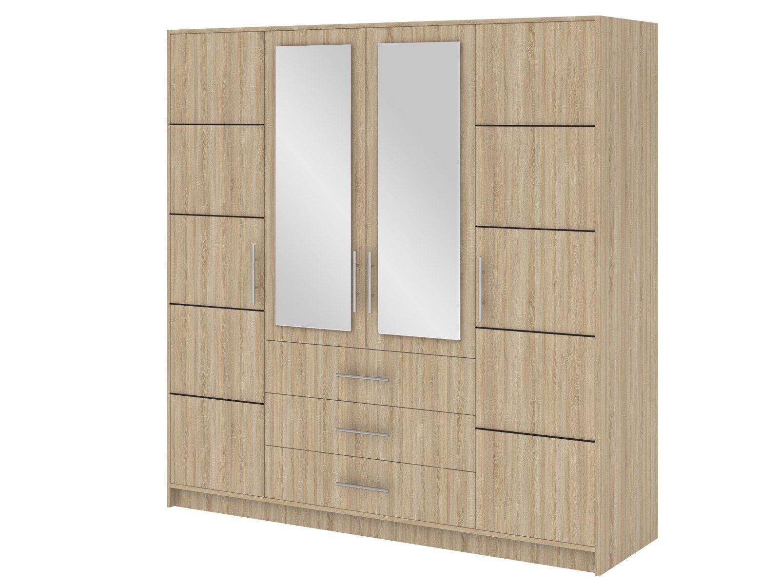 Compleo Kleiderschrank mit 3 Schubladen und Spiegel, viertürig ALEX praktisch und funktional