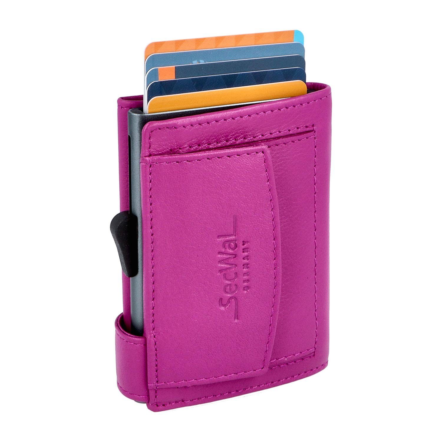 SecWal Geldbörse, Kartenetui mit Münzfach Druckknopf, Slim Wallet, RFID Schutz, Geldbeutel klein, für Damen und Herren Pink