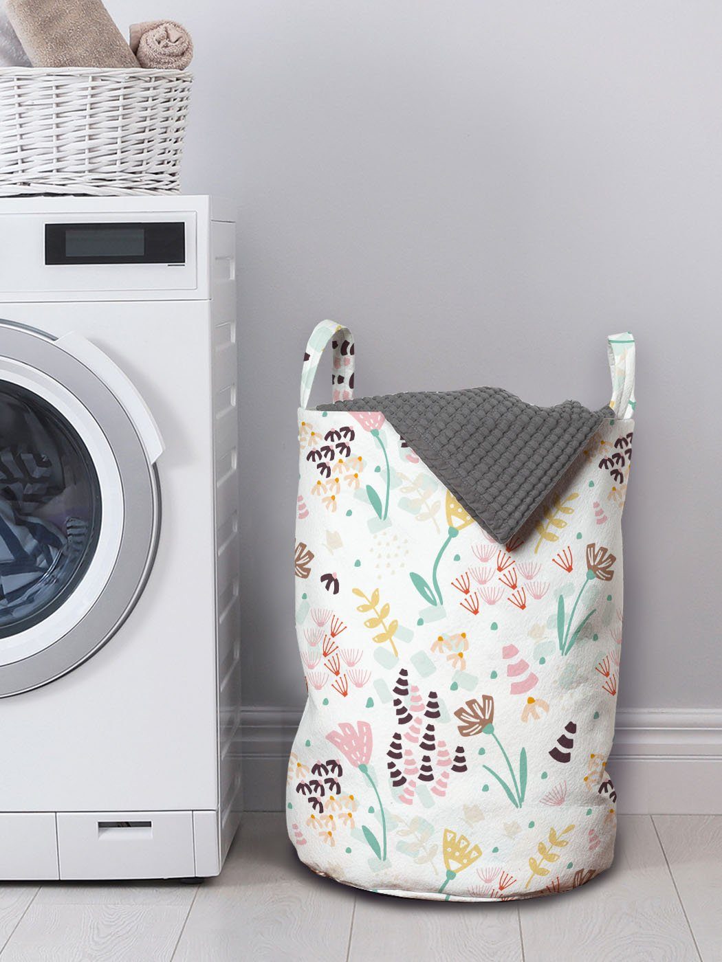 Abakuhaus Wäschesäckchen Wäschekorb mit Waschsalons, Frühlings-Blumen-Garten-Kunst Griffen Blumen Kordelzugverschluss für