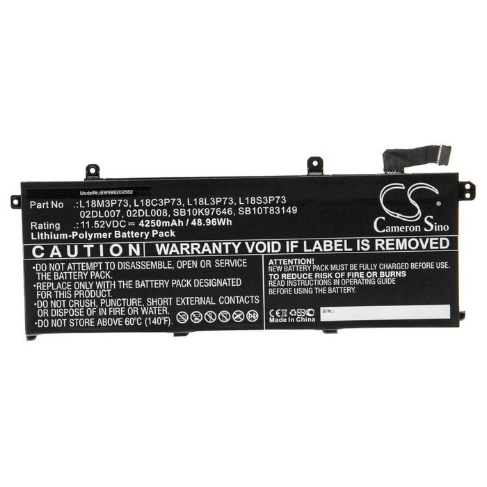 vhbw Ersatz für Lenovo L18M3P73 L18S3P73 SB10K97645 SB10K97646 Laptop-Akku 4250 mAh