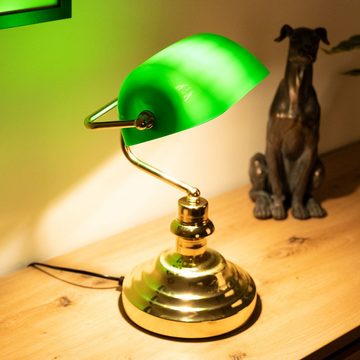 Globo Schreibtischlampe, Leuchtmittel nicht inklusive, Tischleuchte Bankerlampe Messing Schreibtischleuchte grün