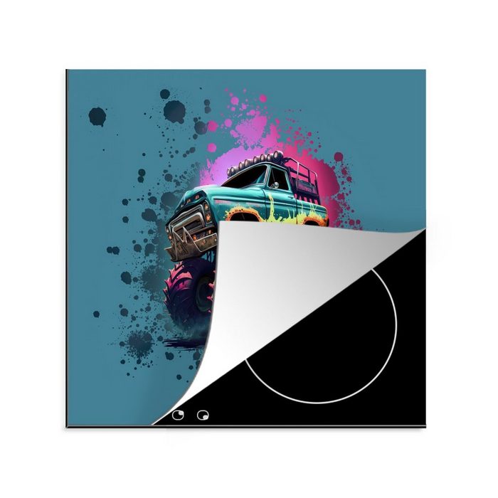 MuchoWow Herdblende-/Abdeckplatte Monstertruck - Farbe - Graffiti - Rosa - Neon Vinyl (1 tlg) Ceranfeldabdeckung Arbeitsplatte für küche