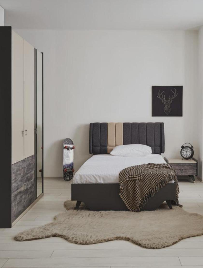 JVmoebel Schlafzimmer-Set Luxuriöses stilvolle Grau Schlafzimmerset Modern Bett, (2-St., Bett, Nachttisch), Made in Europa