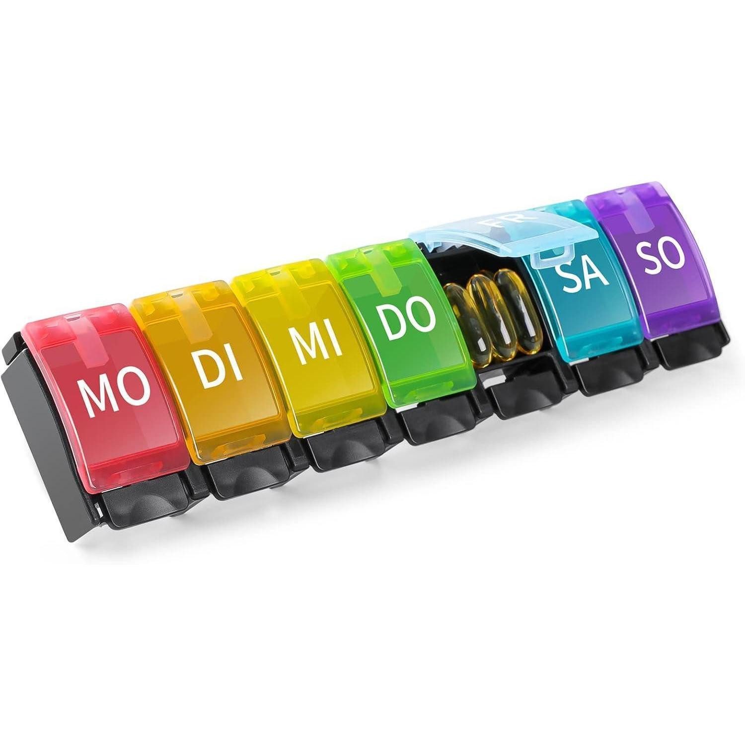Pillendose Tablettenbox 7 Tage Deutsch Pillendose Regenbogen Medikamentenbox