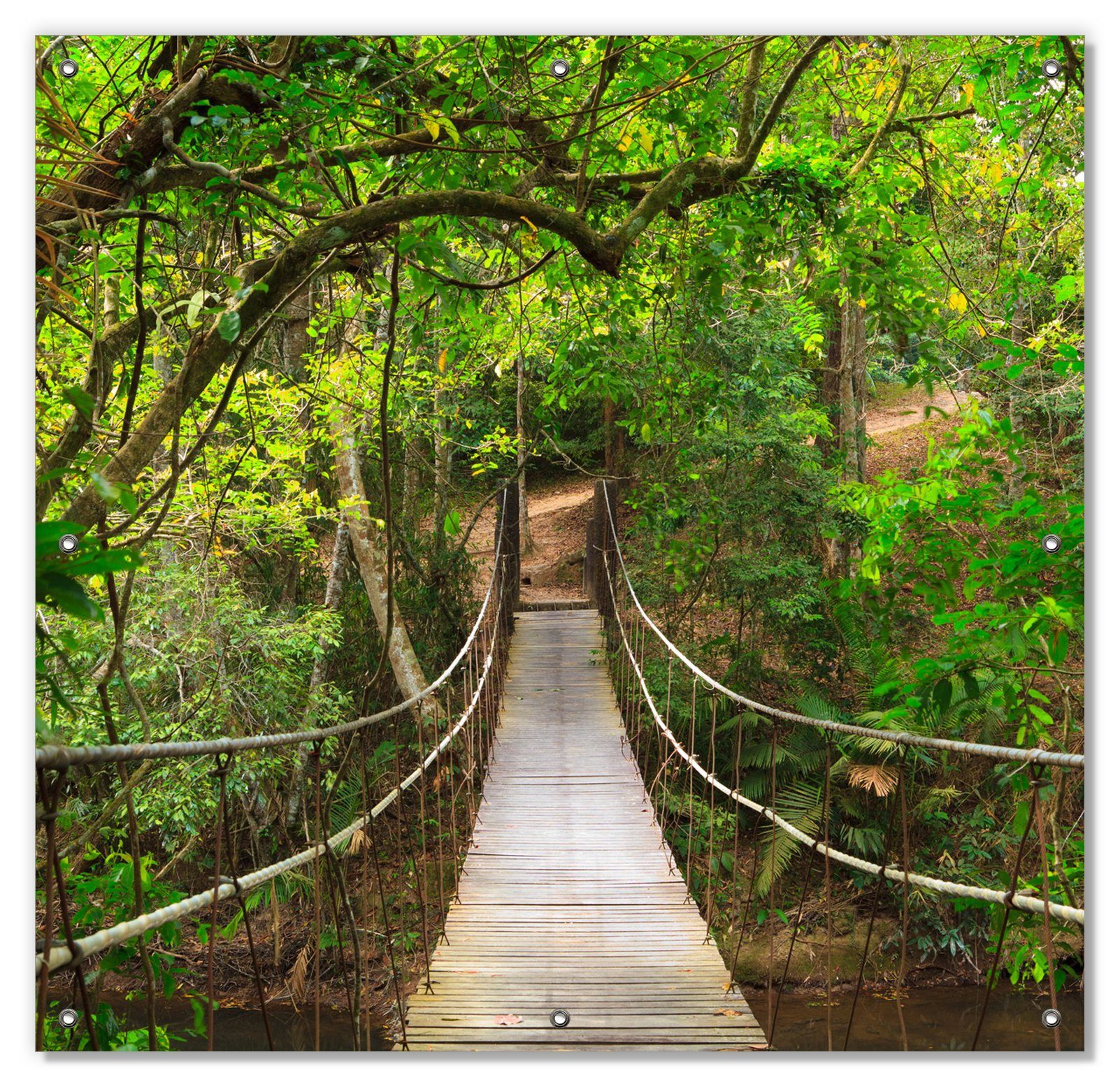 Sonnenschutz Hängebrücke im Urwald grüner Dschungel, Wallario, blickdicht, mit Saugnäpfen, wiederablösbar und wiederverwendbar
