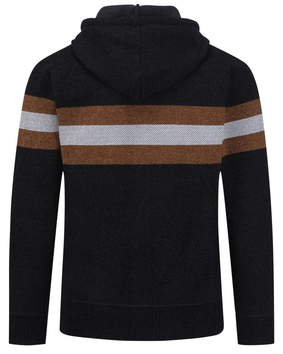 Allthemen Cardigan mit Kapuze Strickjacke Herren gefütterte Winterjacke Kontraststreifen – Bild 3 von 5