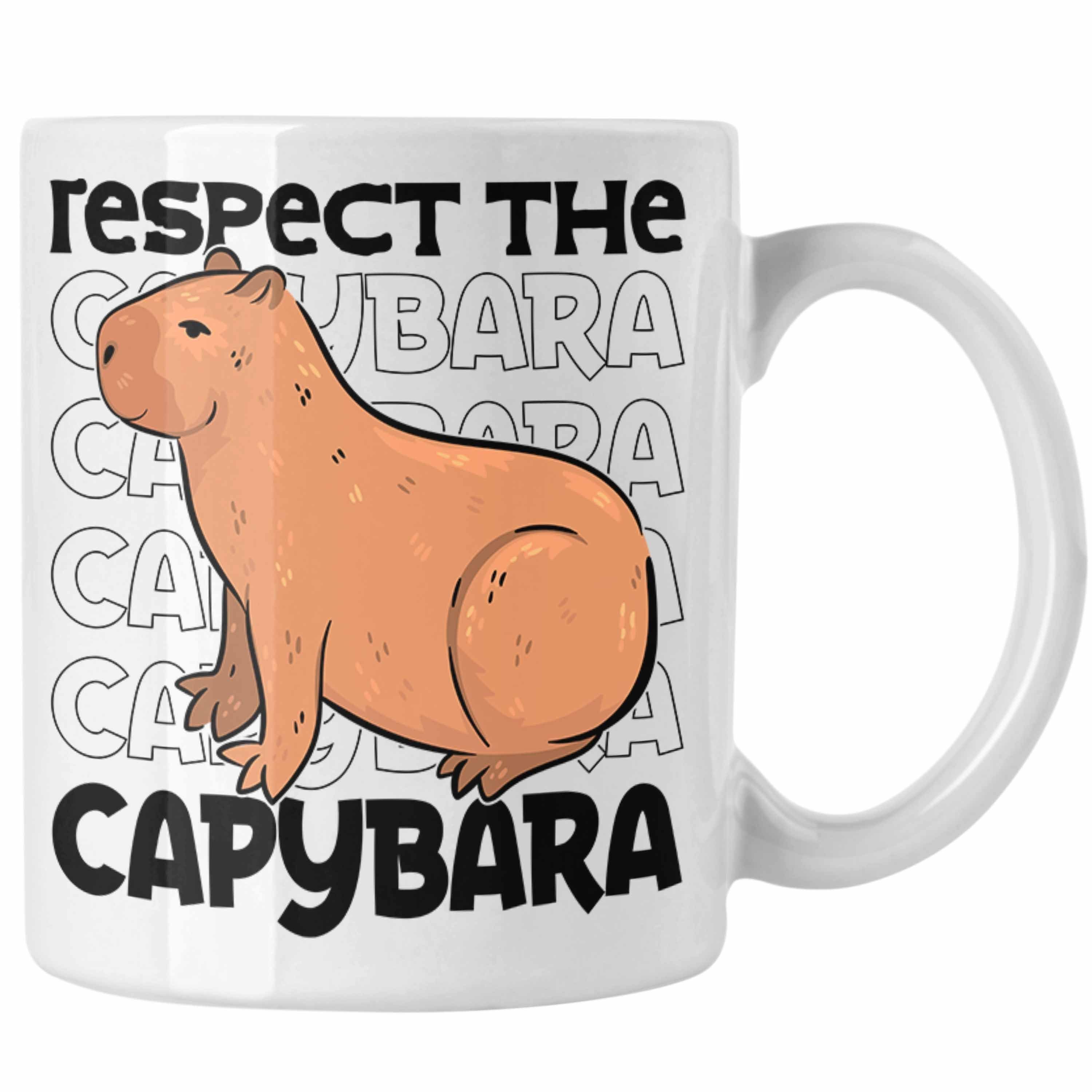 Trendation Tasse Respect The Capybara Tasse Capybara Tier Kaffeetasse Geschenk für Capy Weiss