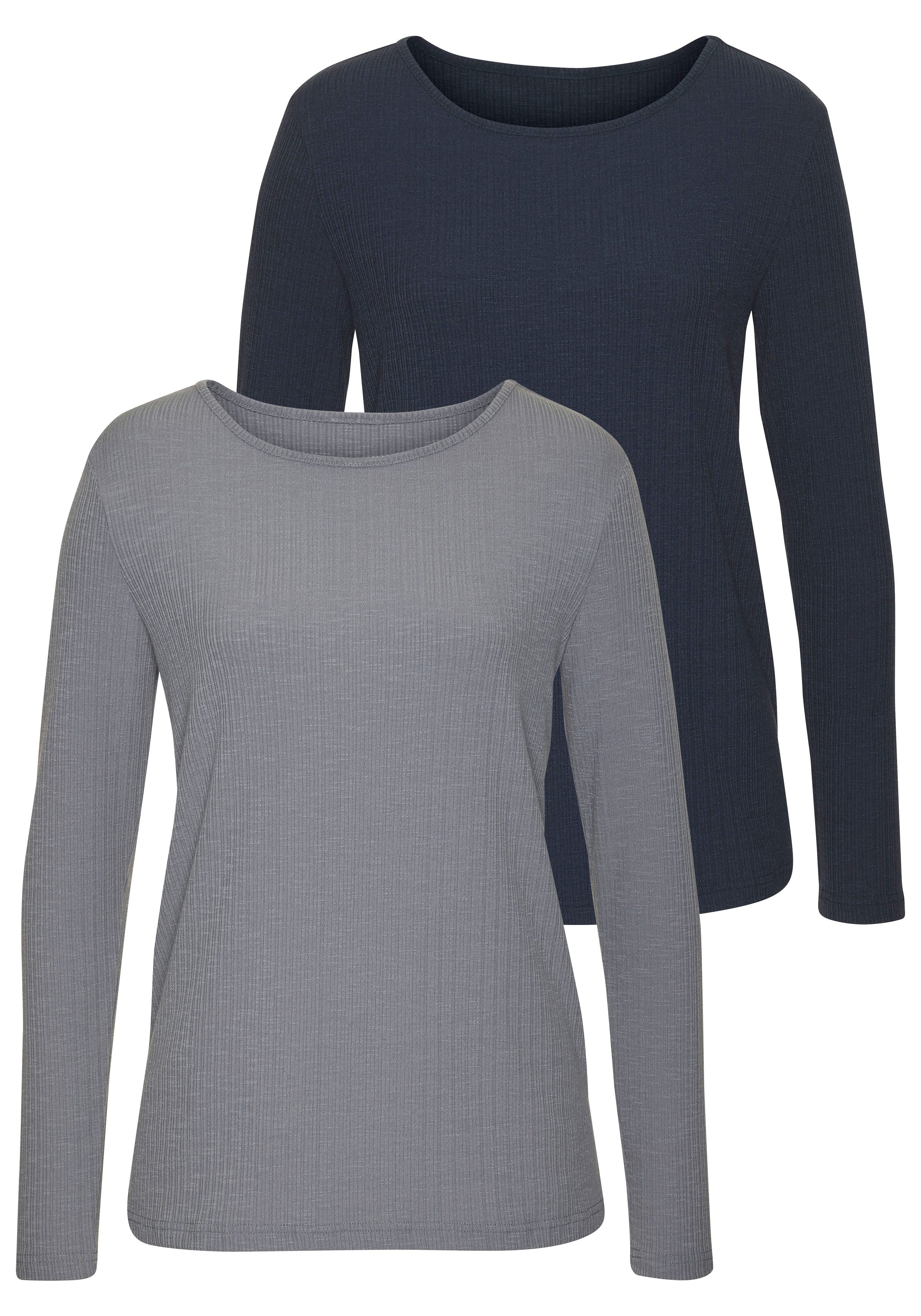 Vivance by Lascana Langarmshirt mit Rippstruktur (2er-Pack) aus weichfließender Qualität mit Viskose