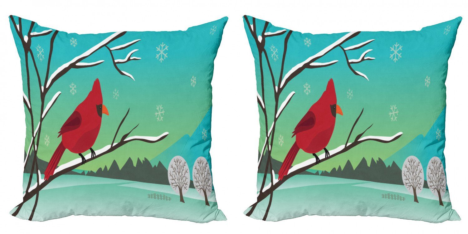 Kissenbezüge Modern Accent Doppelseitiger Digitaldruck, Abakuhaus (2 Stück), Nature Scene Vogel auf Snowy-Niederlassung