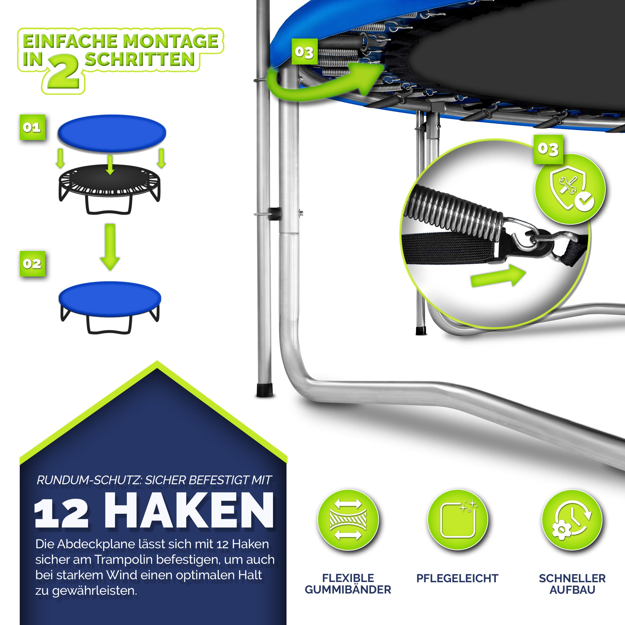 KIDUKU Trampolin-Abdeckplane Trampolin Regenabdeckung 244 - 427 cm, Wetterschutzplane