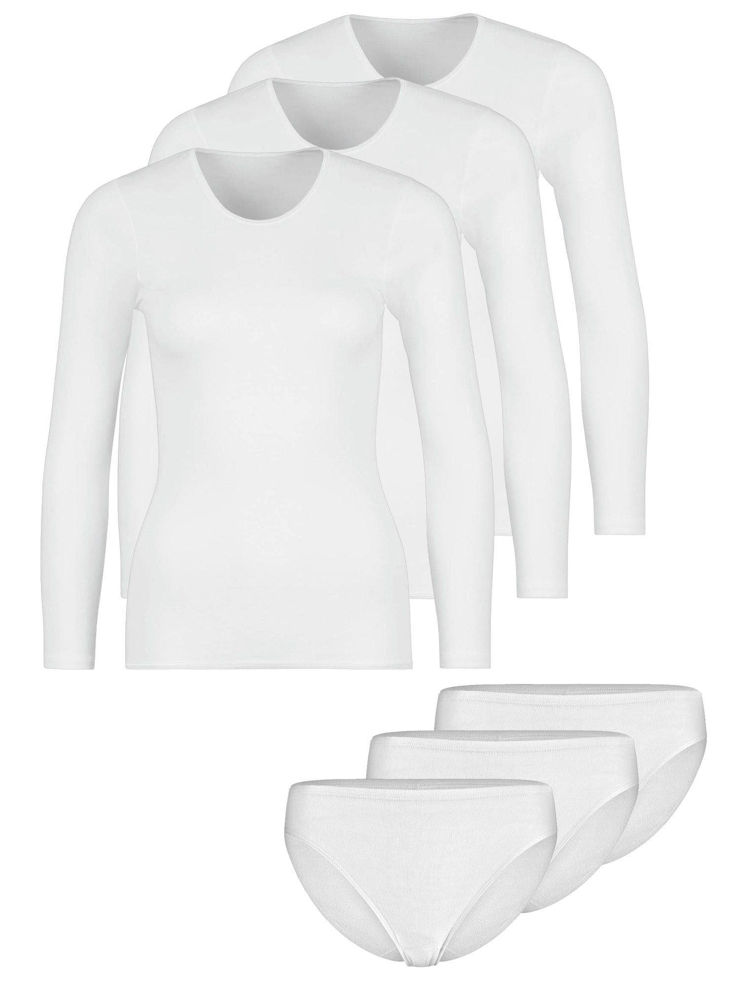 Nina Von C. Set: Unterhemd 6er Pack Langarm Damen Shirt & Hüftslip Fine Cotto (Packung, 6-tlg) reine Baumwolle, keine störenden Seitennähte