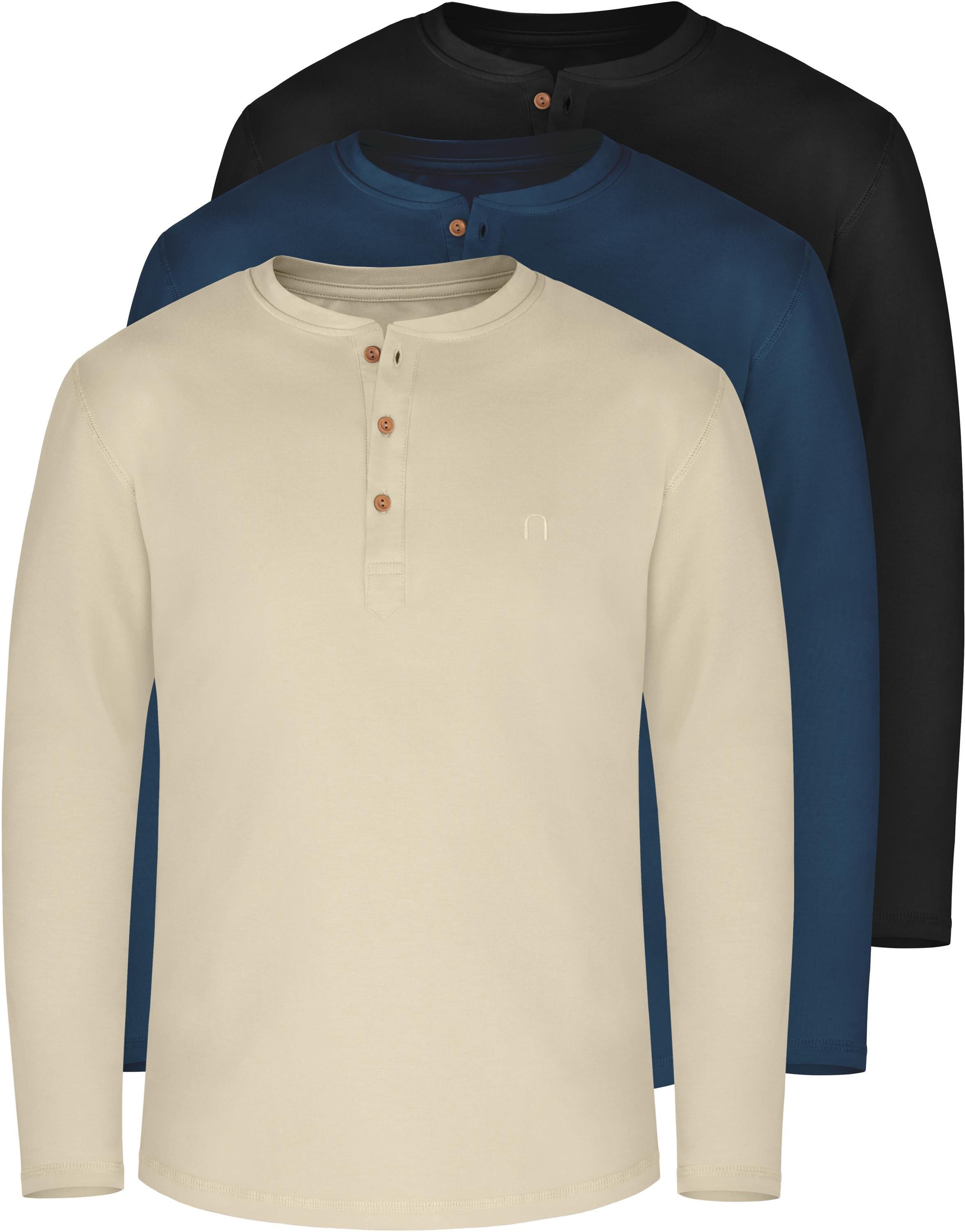 normani Langarmshirt 3er Set Herren Langarm Shirts aus Bio-Baumwolle Basic günstig online kaufen